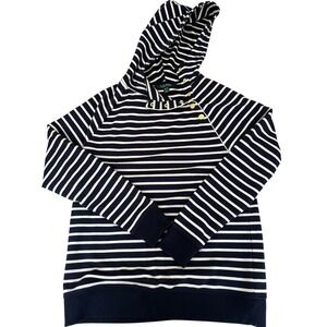 Lauren Ralph Lauren Nautical Blue White Striped Pull Over Gold Buttons Sz XS-TP